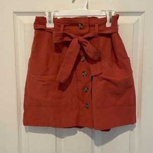 One Clothing Los Angeles - Button Belted Mini Skirt - Burnt Orange - Small